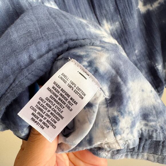 True Craft Blue + White Tie Dye Square Neck Ruffle Sleeve Tank Top - 1X - Picture 5 of 9